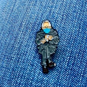 Bernie Sanders enamel pin with rubber push back
